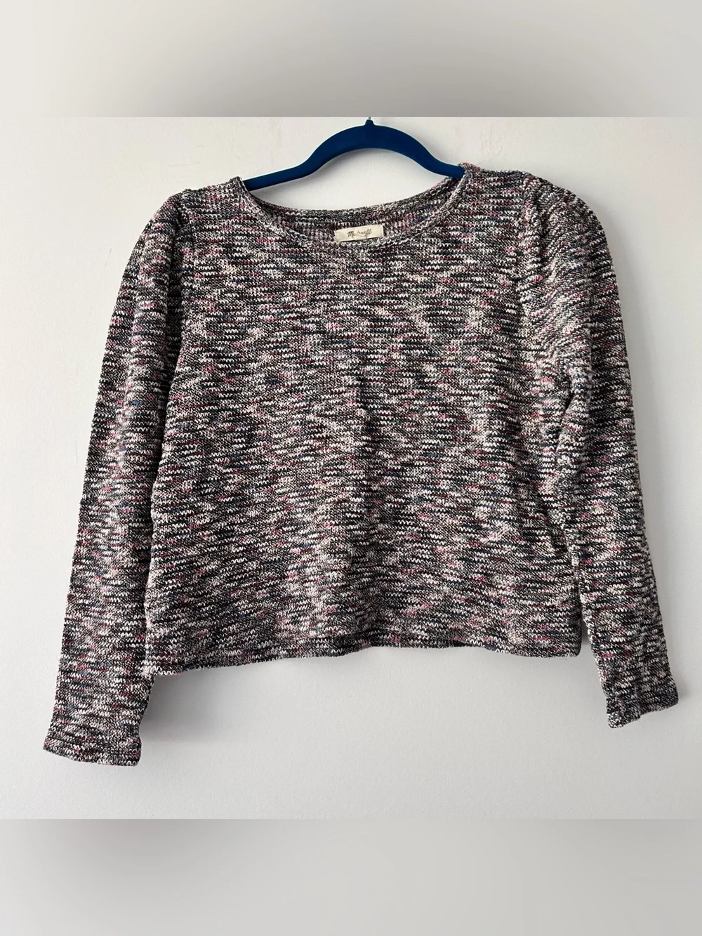 Madewell|Multicolor Cropped Crewneck Sweater in Black, Gray & Pink sz S